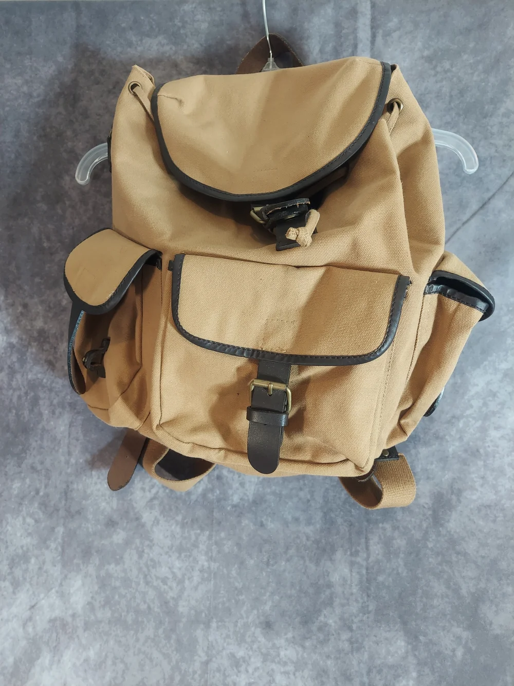 VTG GAP Canvas Military Rucksack Backpack Khaki Brown Leather Trim Utility